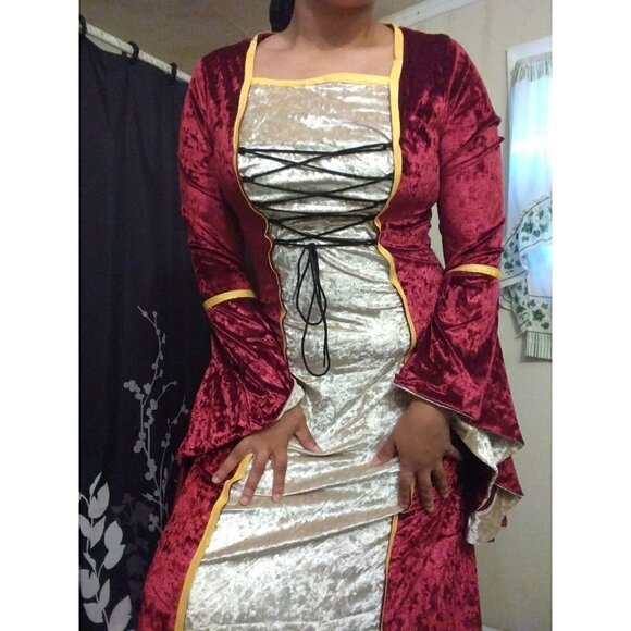 Medieval Victorian Long Dress Red Cosplay Irish Costume Halloween Viking Fun NWT - Picture 10 of 11